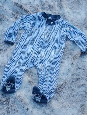 Burt's Bees Baby Blue Striped One-Piece Footed Pajamas